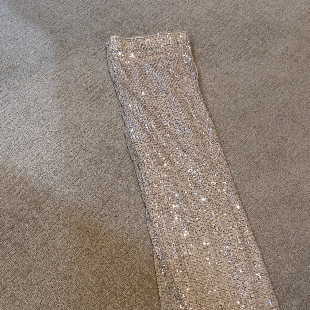 Skies Are Blue Silver Sequin Trousers